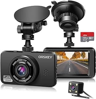 ORSKEY Cámara de Coche Delantera y Trasera, Tarjeta 32GB SD incluida Dashcam de Doble Lente 1080P Full HD para Coches de 170º Gran Angular con Grabación en Bucle y Sensor G